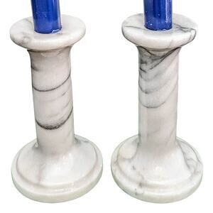 Marble candlestick holders taper candle pair 6" vintage Classic decor